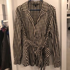Gingham Tie Waist True Wrap Peplum Blouse Sz 12